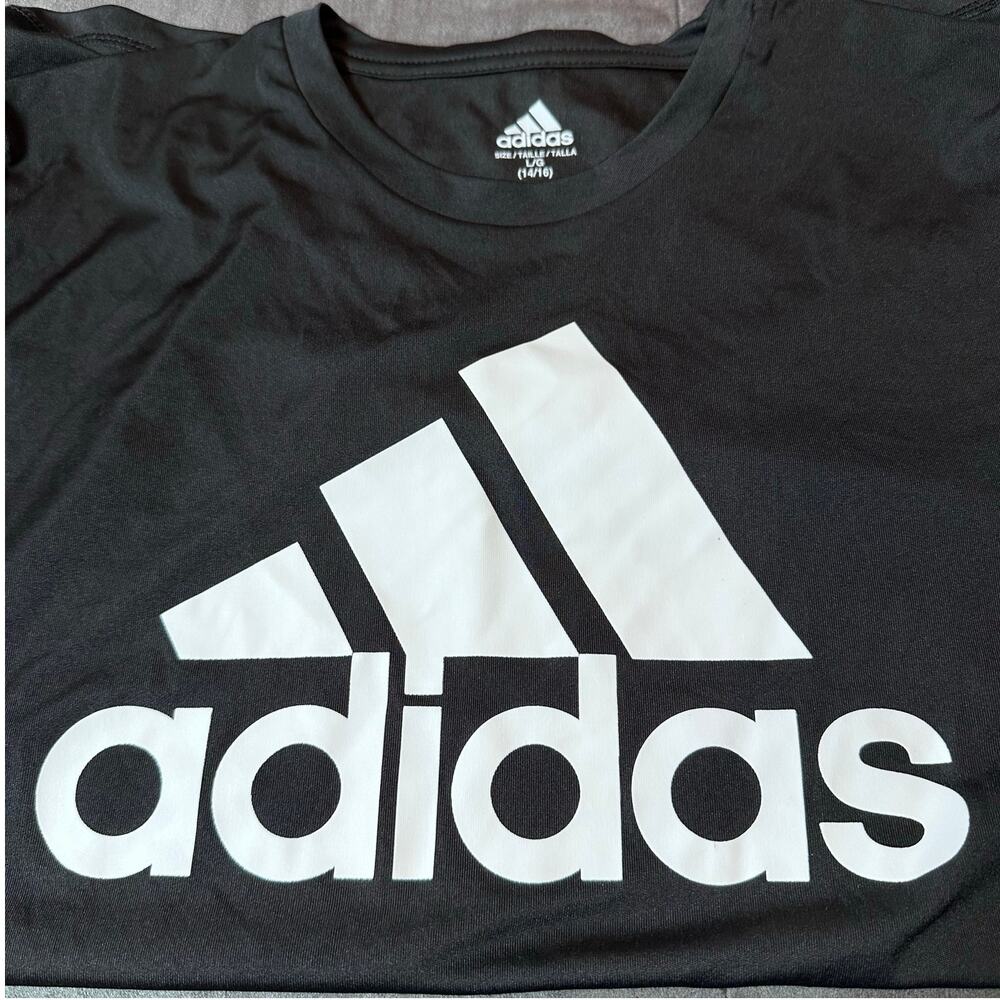 🌻Adidas Aeroready Youth Kids Large Shirt Black White Logo Polyester